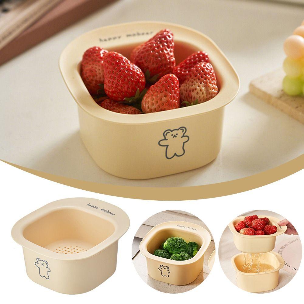 

Double-layer Drain Basket Dust-proof Kitchen Storage Box Durable Fruit Bowl