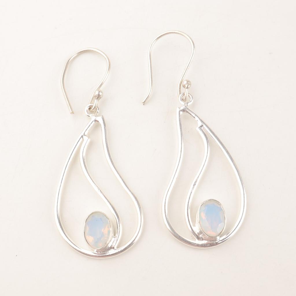 October Milky Opal Stone 925 Silver Engagement Dangle Birthday Earrings Jewelry EE-139-12