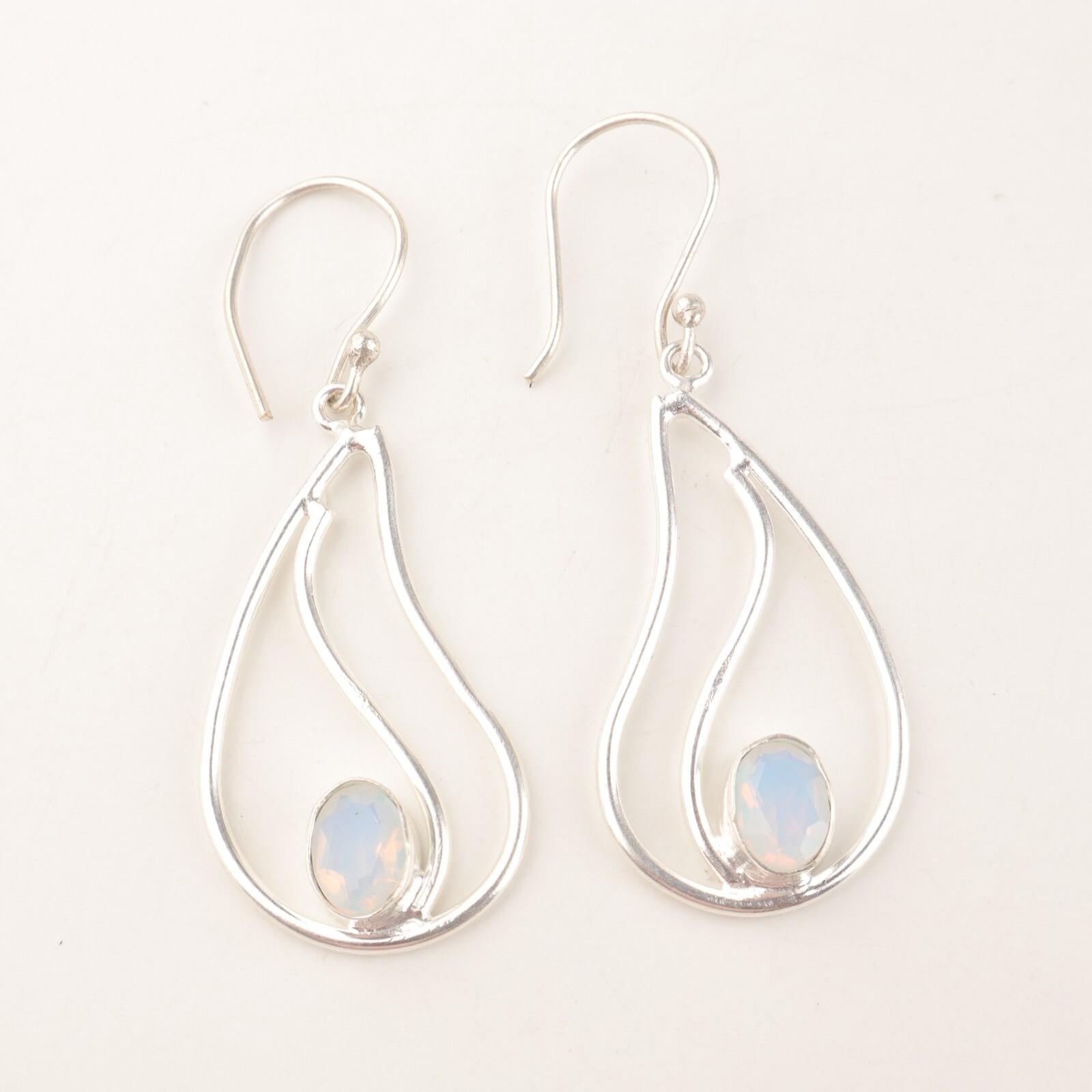 

October Milky Opal Stone 925 Silver Engagement Dangle Birthday Earrings Jewelry EE-139-12