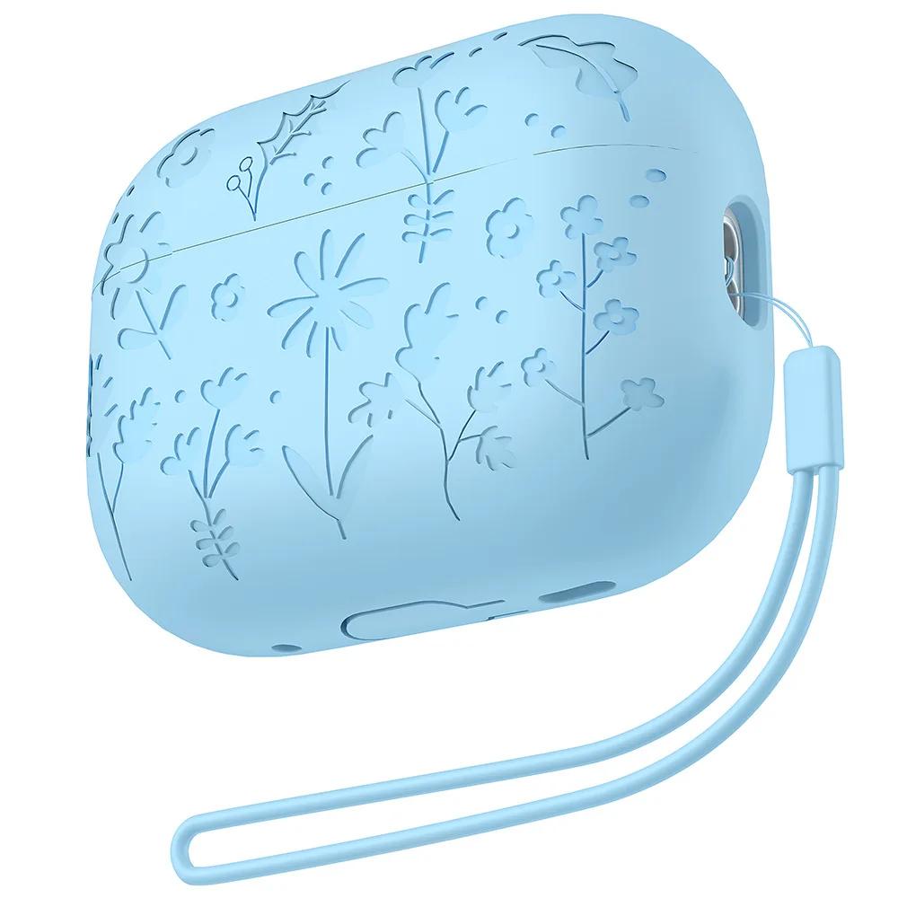 Case For Apple AirPods Pro 2 Flower Engraved Protective Case Soft Silicone Full Cover Anti-scratch Shockproof Case For AirPods 4