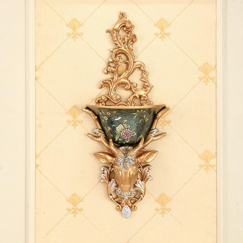 European Resin Deer Head Wall Vase Fake Flower Planter Wall Hanging Ornaments Home Living Room Porch Wall Mural Decor Crafts