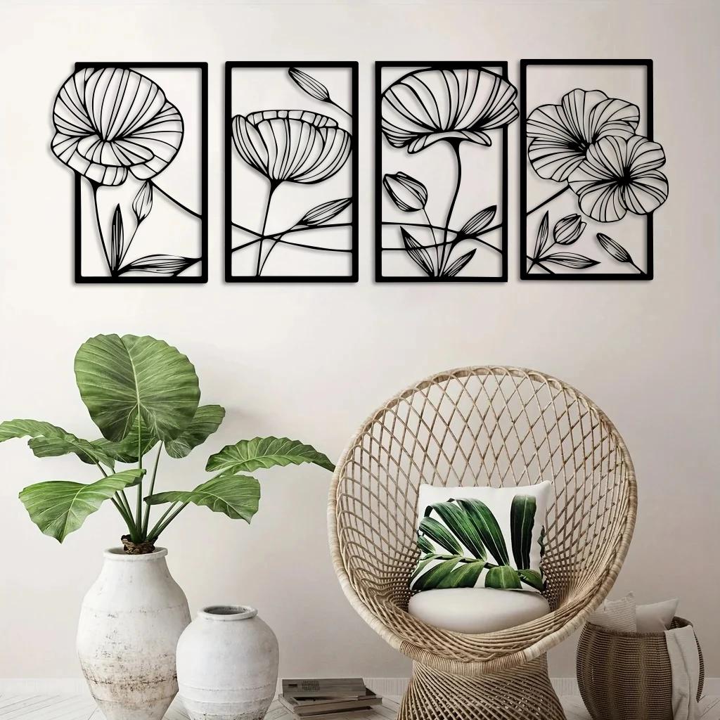 Metal Lotus Flower Wall Decor,1pc Abstract Floral Aesthetic Splicing Line Art,Minimalist Hanging Wall decoration,Wall Sticker