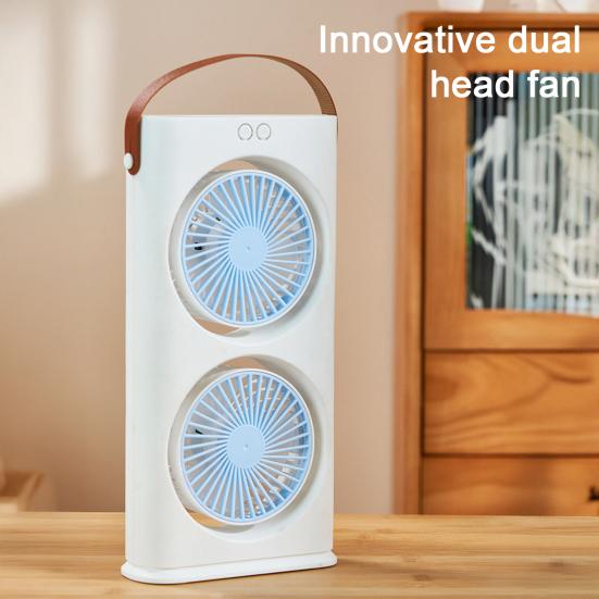 Stolní ventilátor s dvojitou hlavou a LED nočním světlem, Dobíjecí malý cirkulační ventilátor, Přenosný stolní ventilátor pro domácí kancelář, cestování
