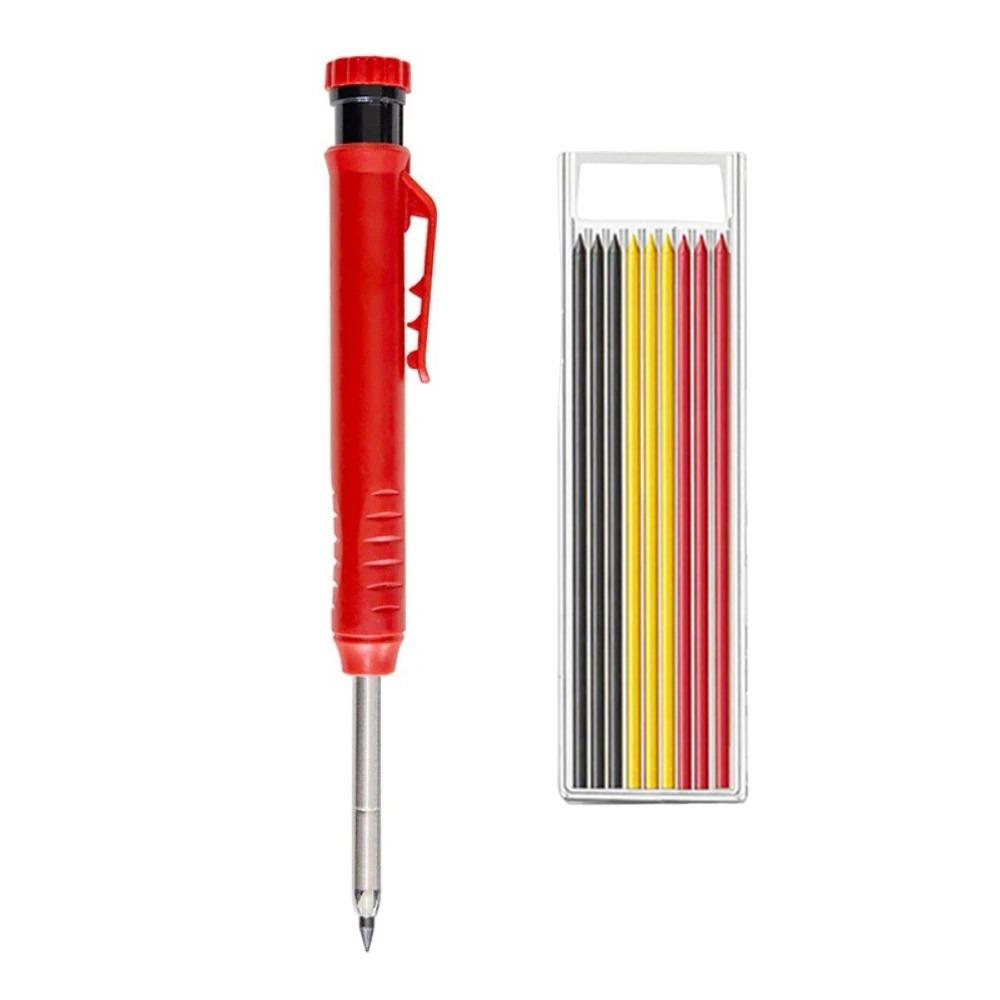 10 Stück Solider mechanischer Zimmermannsbleistift mit 9 Ersatz-Minen, langer Spitze, Tieflochmarker, integriertem Spitzer