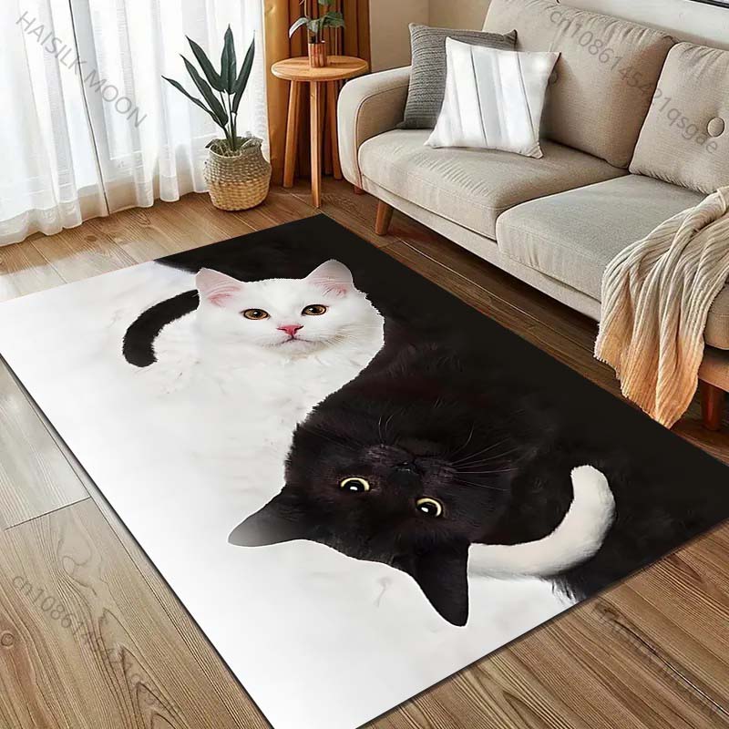 Black Cat White Cat Personalized Print Carpet for Living Room Bedroom Bedside Sofa Table Floor Mat Home Area Rug Decor for Gifts