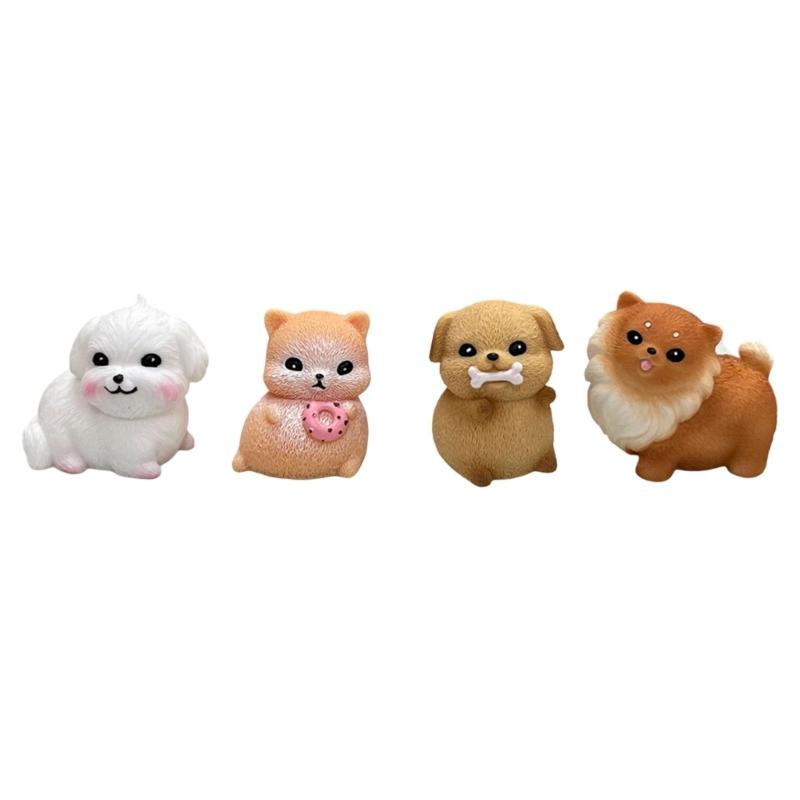 

Pack of 4 Resins Garden Miniature Puppy Dog Statues for DIY Dollhouses Decoration and Plant Pot Animal Figures Ornaments