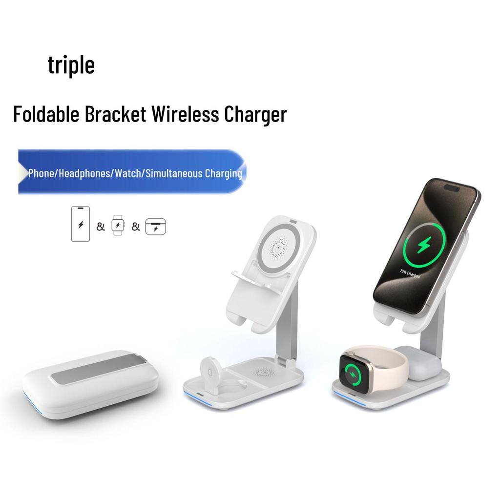 Foldable 15W Magnetic 3-in-1 Wireless Charger Stand for Apple