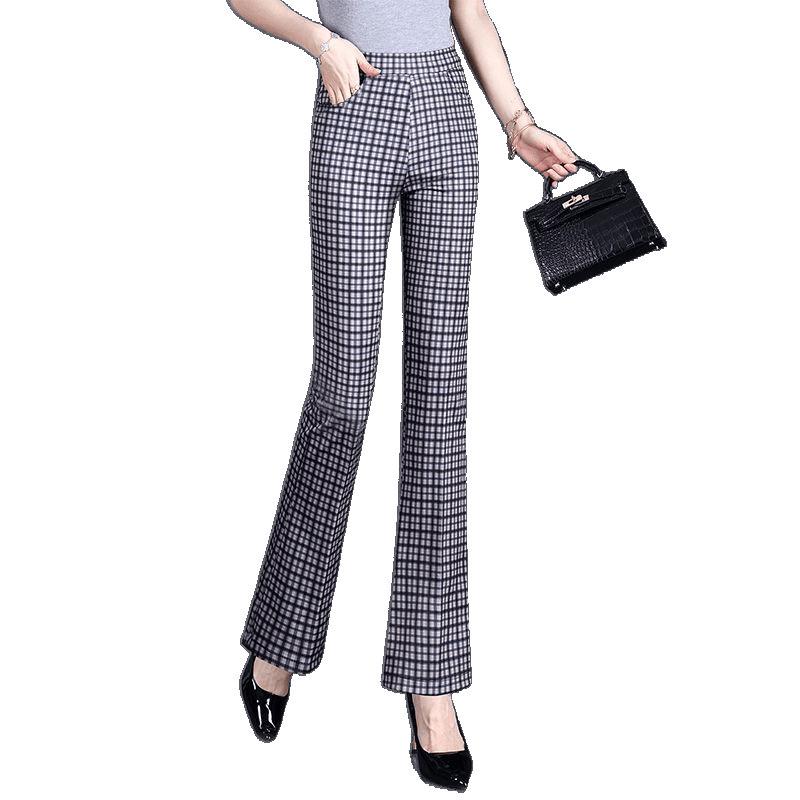 2025 Slim-Fit Stretchy Women's Plaid Micro-Flare Pants - Versatile Summer Fashion