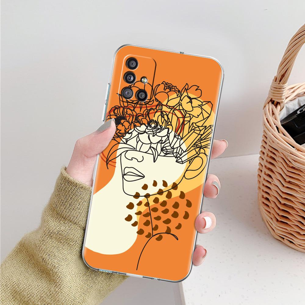 Phone Case For Samsung A15 A13 A35 A55 A51 A71 A41 A31 A21S A03S A05 A17 A23 A25 A33 A53 A73 5G A07 4G Clear Cover One Line Art