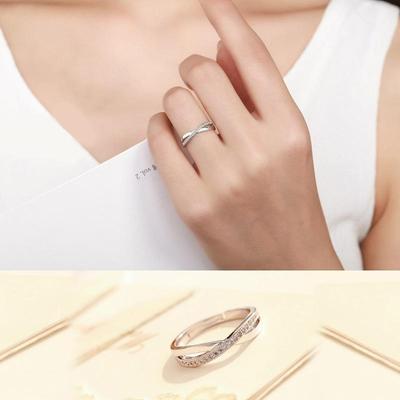 Exquisite Diamond Cross Open Ring: Interwoven Female Love Ring with Full Diamond Design