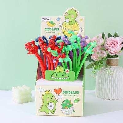 Back To School Season 48pcs 0.5mm Cartoon Little Dinosaur Shaking Music Neutral Pen Cute Shape Water Pen Gift Pen Black Signature Pen Stationery