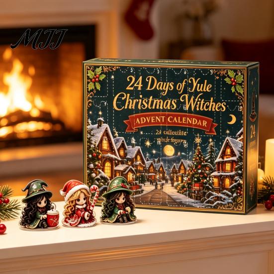Collectible Fantasy Witch Figurines Christmas Witches Advent Calendar 2026, 24 Days Yule Countdown Box, 2D Novelty Surprising Box for Acrylic Figurine