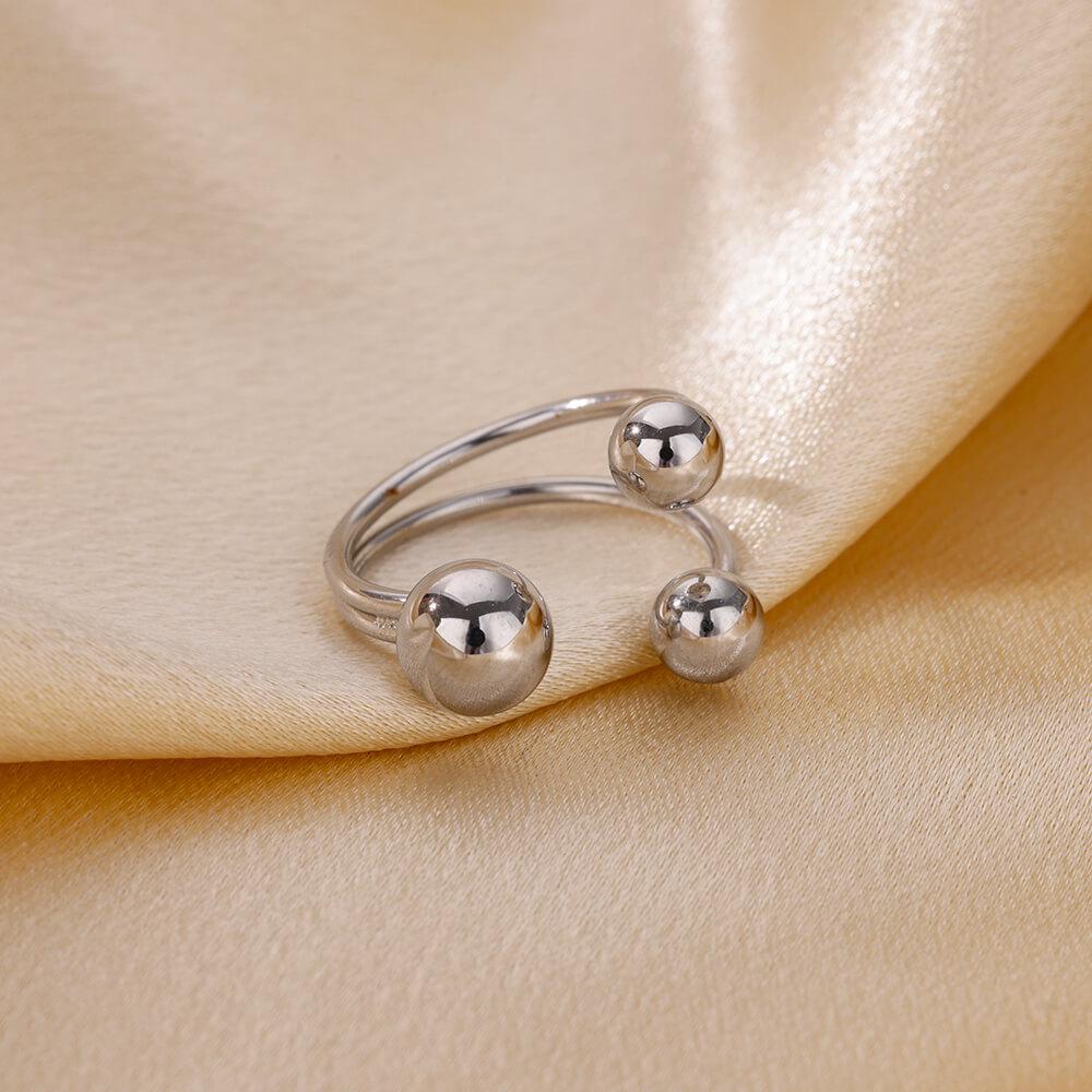 18K Gold Stainless Steel Adjustable Round Ball Ring - Light Luxury Fashion Jewelry for Women
