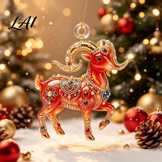 Cute Sheep Acrylic Pendant 2D Hanging Ornament Decorative Pendant Animal Ornament New Year Decoration for Christmas Tree Mantel Car Interior Home