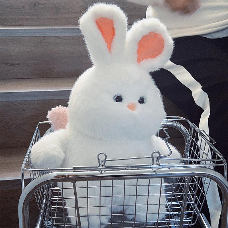 With Bear Rabbit Bib Plush Toy Backpack Stuffed Doll Cartoon Gift Decoration