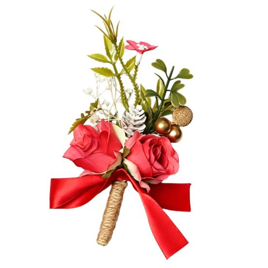 Lapela de Terno Masculino Flor Artificial Pulseira de Pulso Reutilizável Pulseira Floral Alta Simulação Versátil Celebração de Negócios Lapela