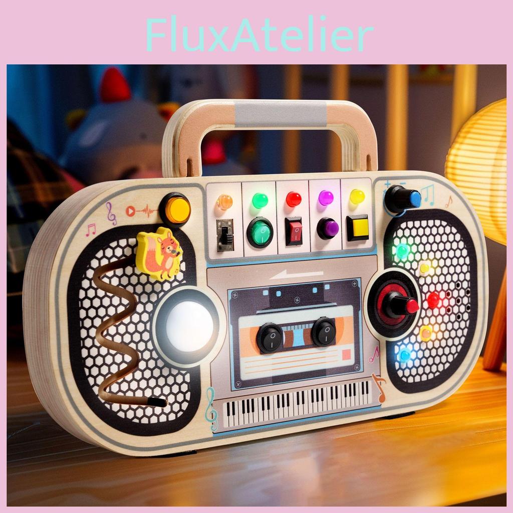 Wooden Kids Circuit Learning Busy Board Toy With Recorder And Led Features Light