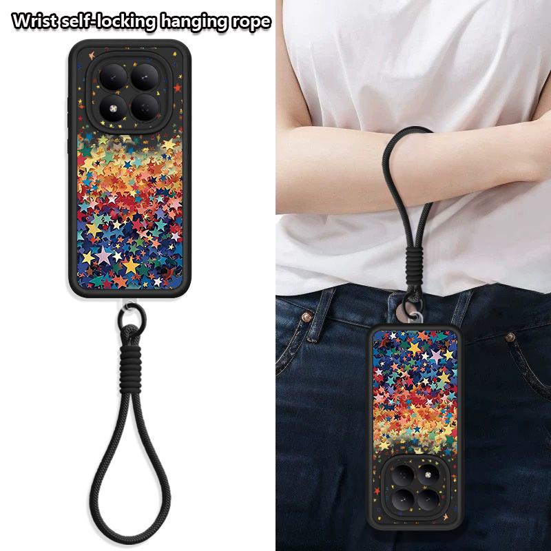 Colorful Stars Print Lanyard Case For Xiaomi 14T 13T Pro Redmi Note 15 Pro 4G 14 13 Pro+ 5G Shockproof Bumper Soft Cover