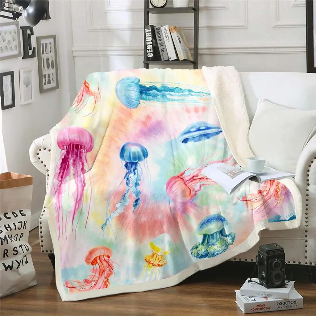 Undersea Blanket,Magic Glowing Jellyfish Underwater Blanket Soft Warm Blankets for Bed Couch Sofa Lightweight Travelling Camping