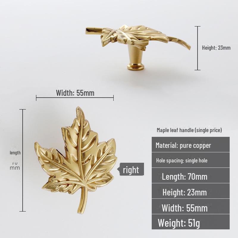Ручка для шкафа Nordic Luxury Brass с кленовым листом — в стиле ретро-американской INS.
