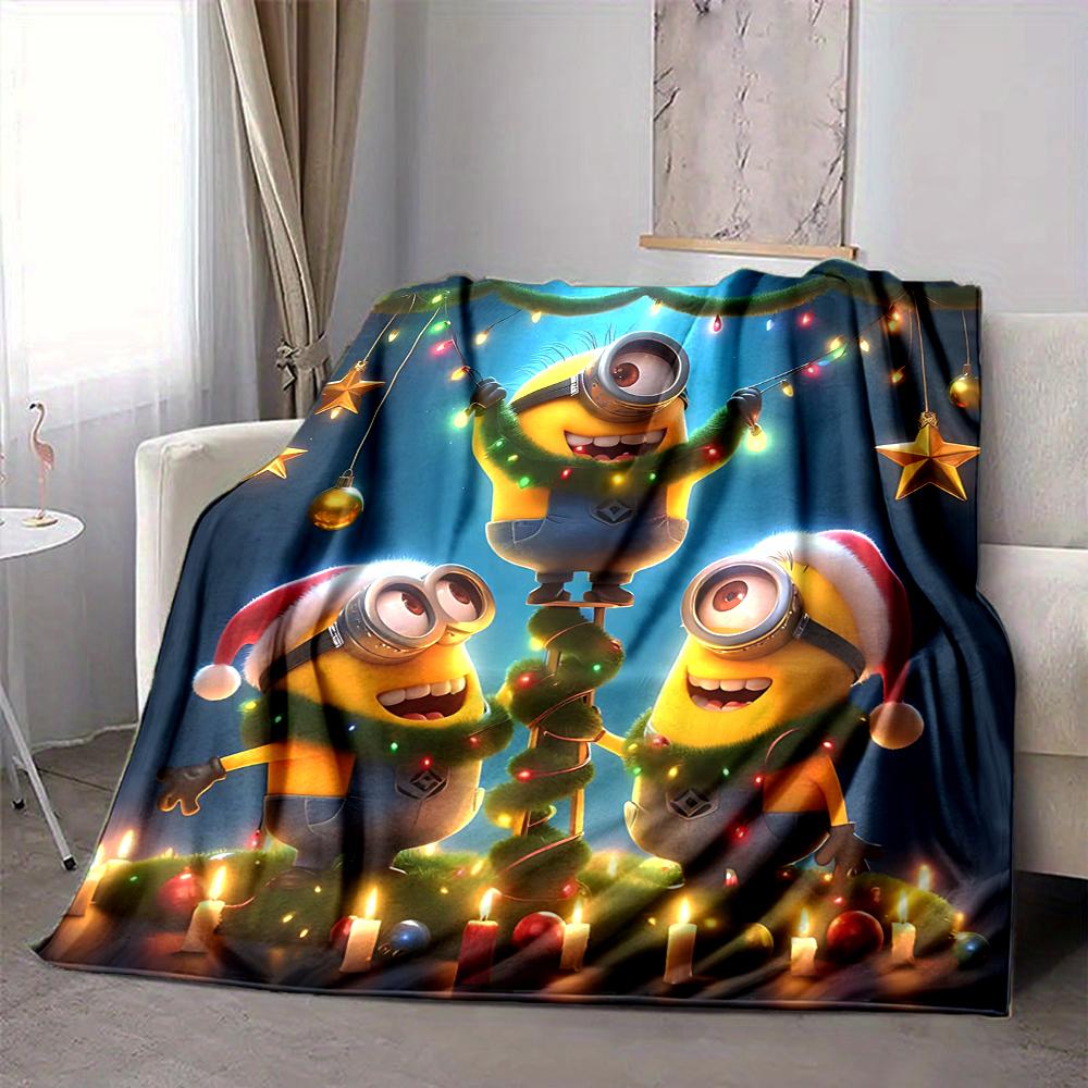 1Pc Christmas Minions Celebration Blanket Soft And Comfortable Casual Warm Camping Travel Christmas Halloween Gift M91748