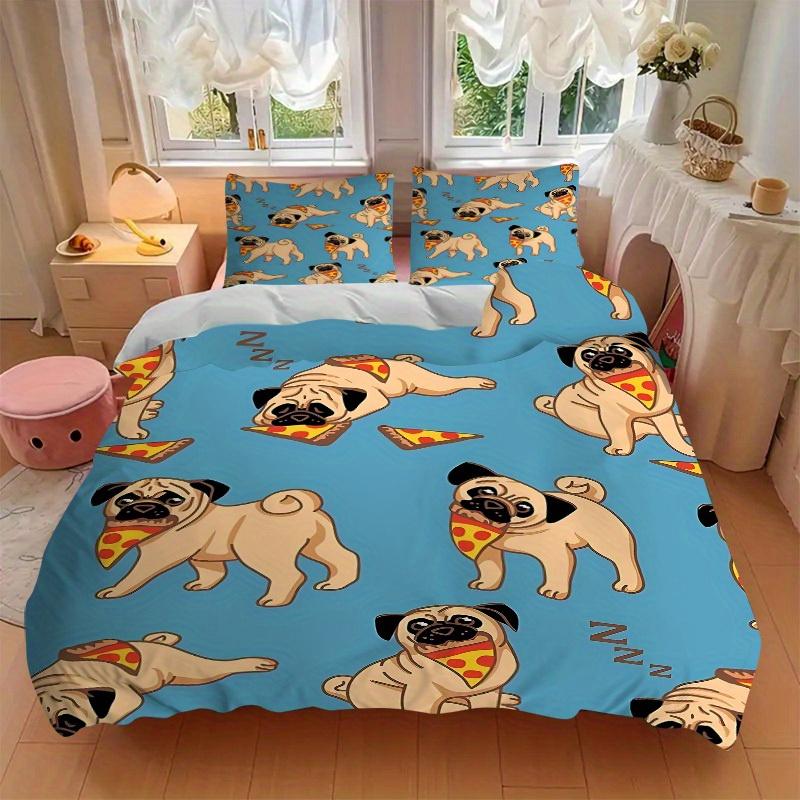 3pcs Pug, Pizza Bedding Set, Breathable and Soft, Suitable for All Seasons, Ideal for Home Use, Suitable for Bedroom Decor yy250821188