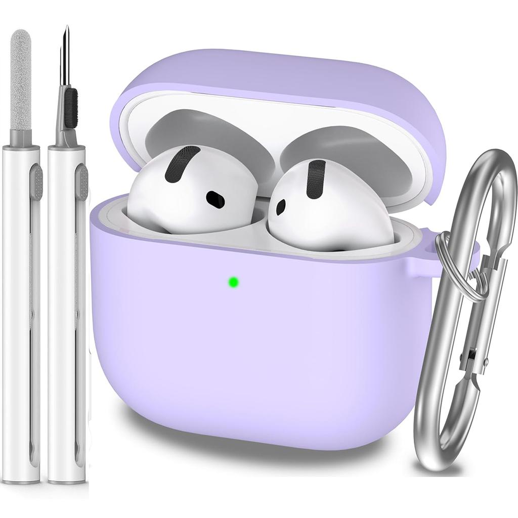 Für AirPods 4. Generation Hülle Abdeckung 2024, Militärqualität Weiches Silikon Stoßabsorbierend für AirPods 4 Hülle mit Schlüsselanhänger & Clea
