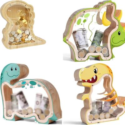 Tirelire dinosaure en bois pour enfants - Cadeau original et créatif pour un anniversaire, pour encourager l'épargne
