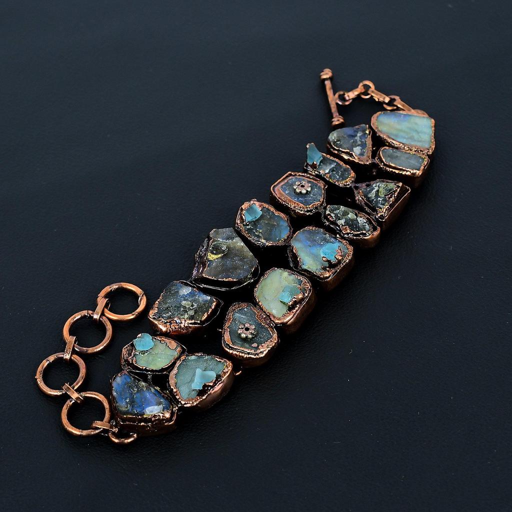 Labradorite Handmade Gemstone Bracelet, Copper Electroformed Bracelet Antique Jewelry, Adjustable Bracelet Engagement Gift