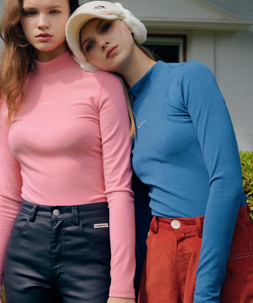 KANDINI Blue High-Neck Fleece T-Shirt