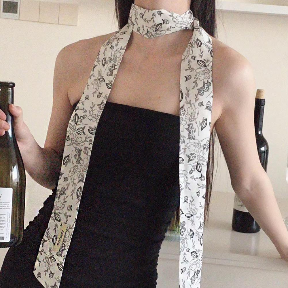 Flower Polka Dot Scarf Ribbon Narrow Long Scarves Sweet Floral Scarf  Outdoor