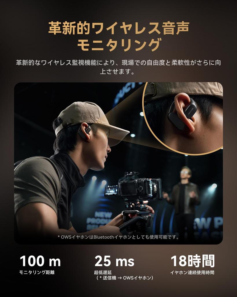 Hollyland LARK MAX 2 Wireless Microphone Set with OWS Earphones AI Noise Up to 340m Transmission Compatible with and Cameras Transmitter 1 Receiver