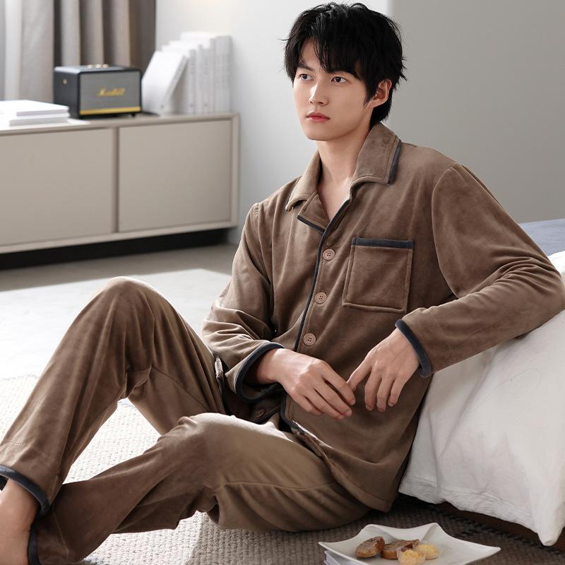 Pajamas Men'S Winter Coral Fleece Thickened Fleece Warm Men'S Autumn And Winter Island Fleece Large Size Spring And Autumn Loungewear