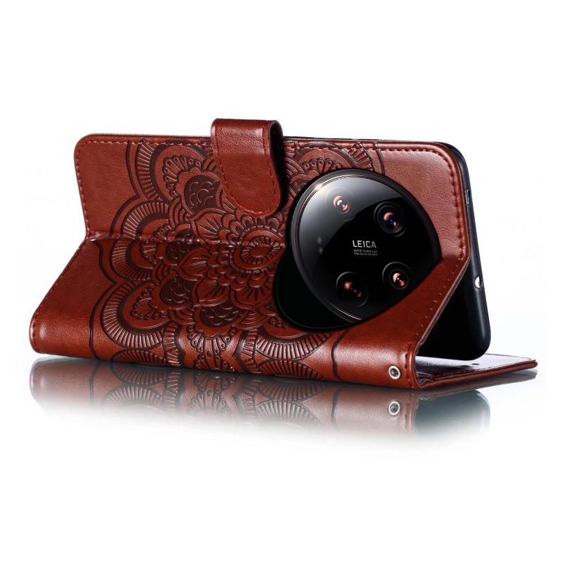 For Xiaomi 14 Ultra Case PU Leather Mandala Imprinted Design Wallet Phone Cover