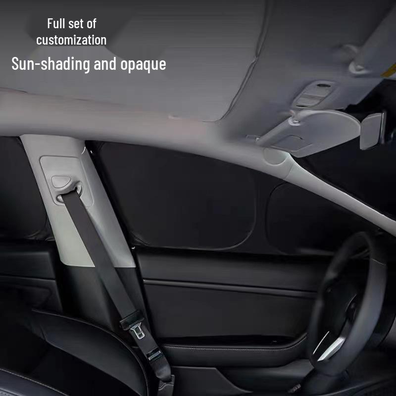 Tesla Model 3/Y/S Sun Visor: Opaque Sunshade for Front Windshield & Side Windows, Privacy Protection for Camping.