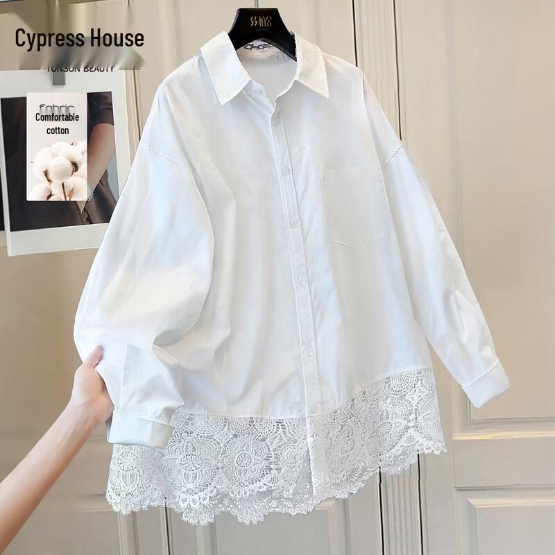 Sibaishe Women s Lace Patchwork Loose Shirt M