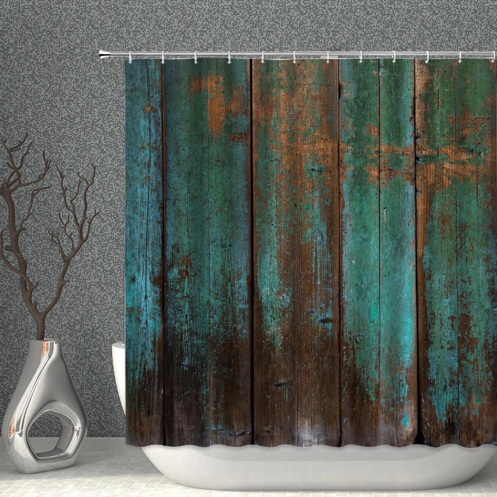 Wood Pattern Shower Curtain Cartoon Waterproof Polyester Fabric Bathroom With Hooks Machine Washable DIY Home Decor