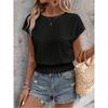 2026 Spring/Summer Jacquard Solid Color Round Neck Ruched Hollow Batwing Short Sleeve Women's T-Shirt for Commuting