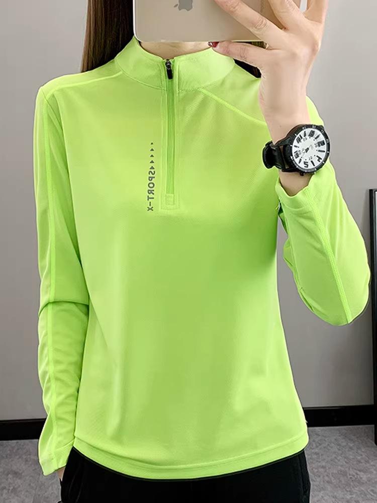 Women's Quick-Dry Long Sleeve Top for Sports, Fitness, Running, Hiking, and Mountaineering - Spring/Summer Lightweight Stand Collar Shirt.