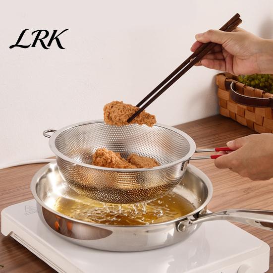 Easy Clean Food Colander Stainless Steel Rice Washing Basket, Red Handle Fine Kitchen Drain Basket Mesh Strainer, Heat-Insulating for Fruit Vegetable