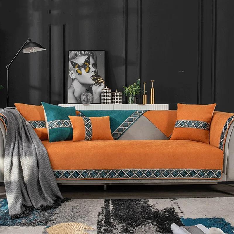 Vysoce kvalitní látka Modré potahy na pohovku Hladká geometrie Protiskluzové potahy na gauč Výšivka Ručník na pohovku Polštář na křeslo Jaro Léto