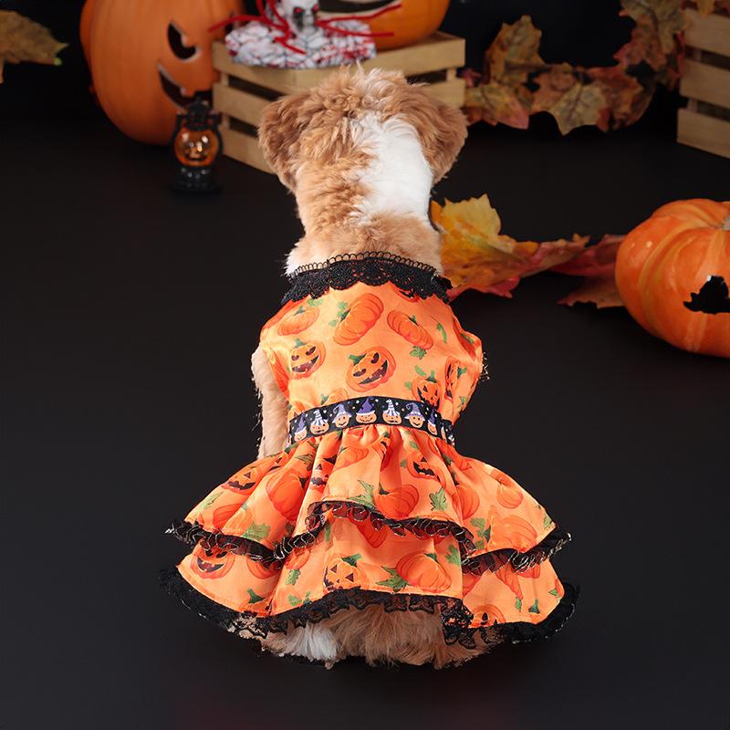 Halloween Dog Costume Funny Dog Dress Pumpkin Pattern Pet Lace Skirt Chihuahua Pug Bichon Puppy Festival Supplies Dog Clothes