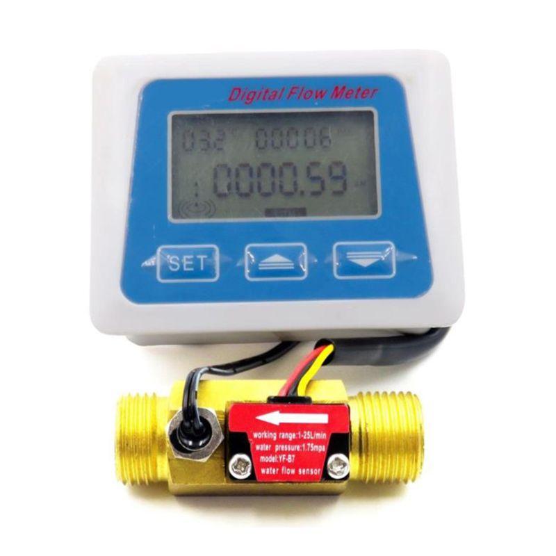 New Digital Lcd Display Water Flow Sensor Meter Flowmeter Rotameter Temperature Qyh