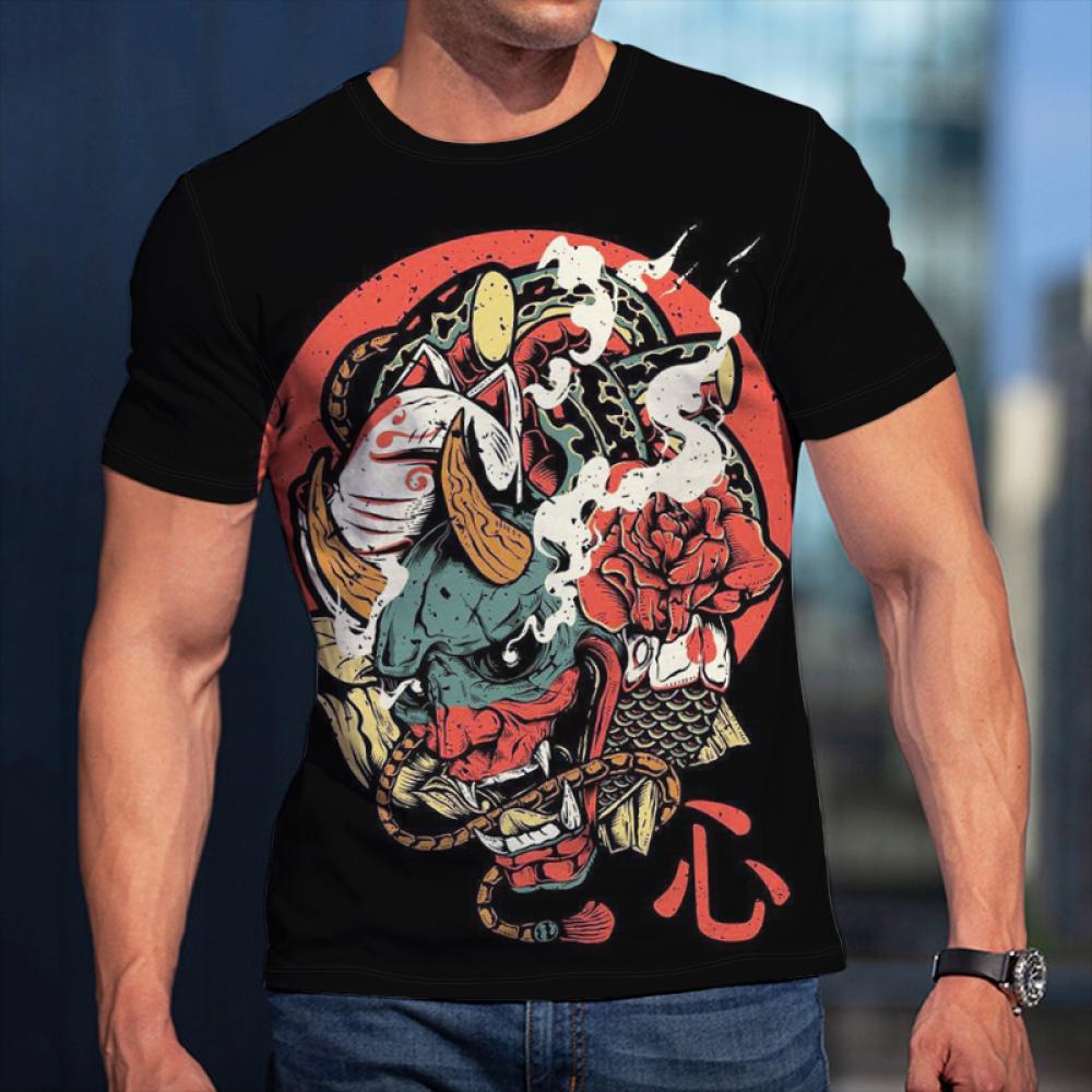 Fashion 3D Samurai Mask Print T Shirt For Men Japan Ghost Warrior Harajuku Streetwear Hip Hop Trend O-neck Tops Summer Loose Tee