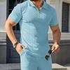 Mens Summer Sport Casual Knit Polo Shirt And Shorts Two Piece Set
