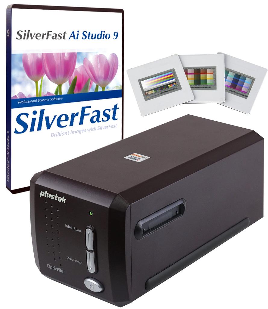 Plustek OpticFilm 8300i Ai Film Scanner - SilverFast Ai Studio 9 + Advanced IT8 Calibration Target (3 Slides), Convert 35mm Film and Slides To Digital