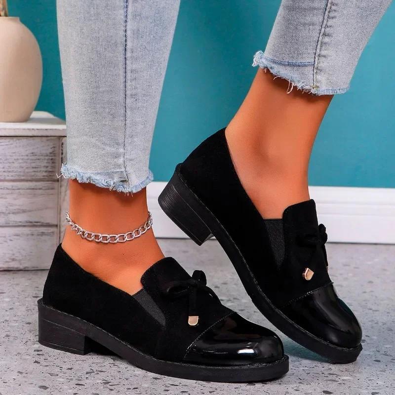 Women's Shoes 2024 Brand Loafers Women's High Heels Fashion Butterfly-knot Office and Career Hot Sale Round Toe Solid High Heels