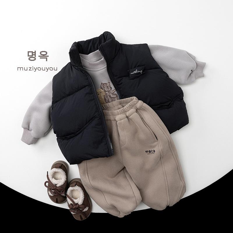 Kids Korean Style Winter Fleece Thickened Warm Casual Sweatpants For Boys And Girls