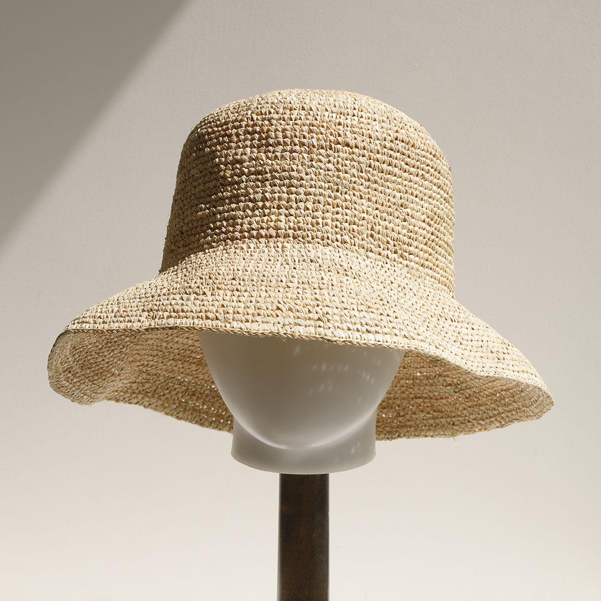 Garden Supplies My Women's 2026 New Raffia Straw Bucket Hat Summer Bikini Beach Hat Korean Travel Sun Protection Breathable Fisherman Hat 56-58Cm