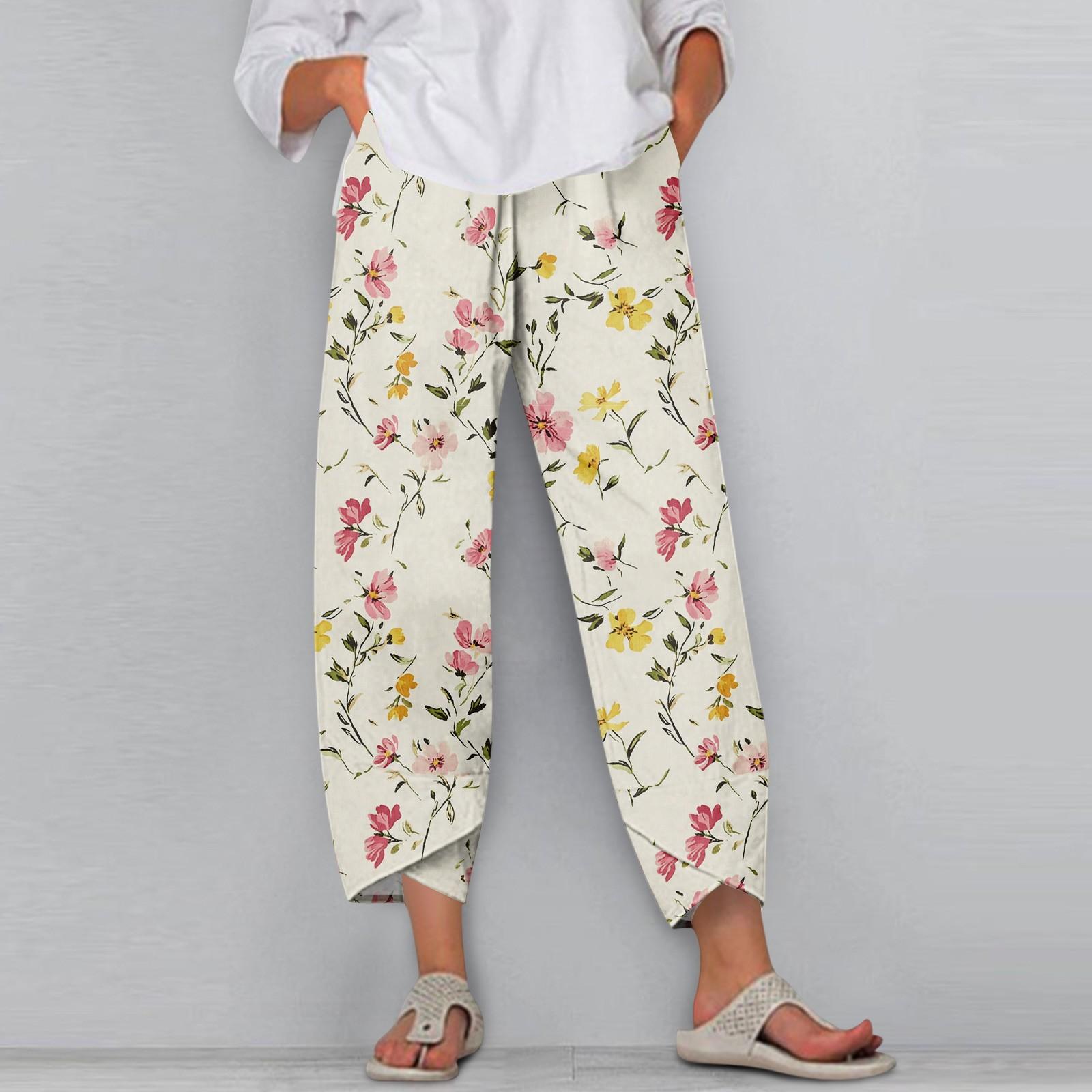 

Женские брюки с карманами Повседневные брюки Брюки для женщин Летние повседневные брюки с широкими штанинами и эластичным поясом с карманами S бежевый